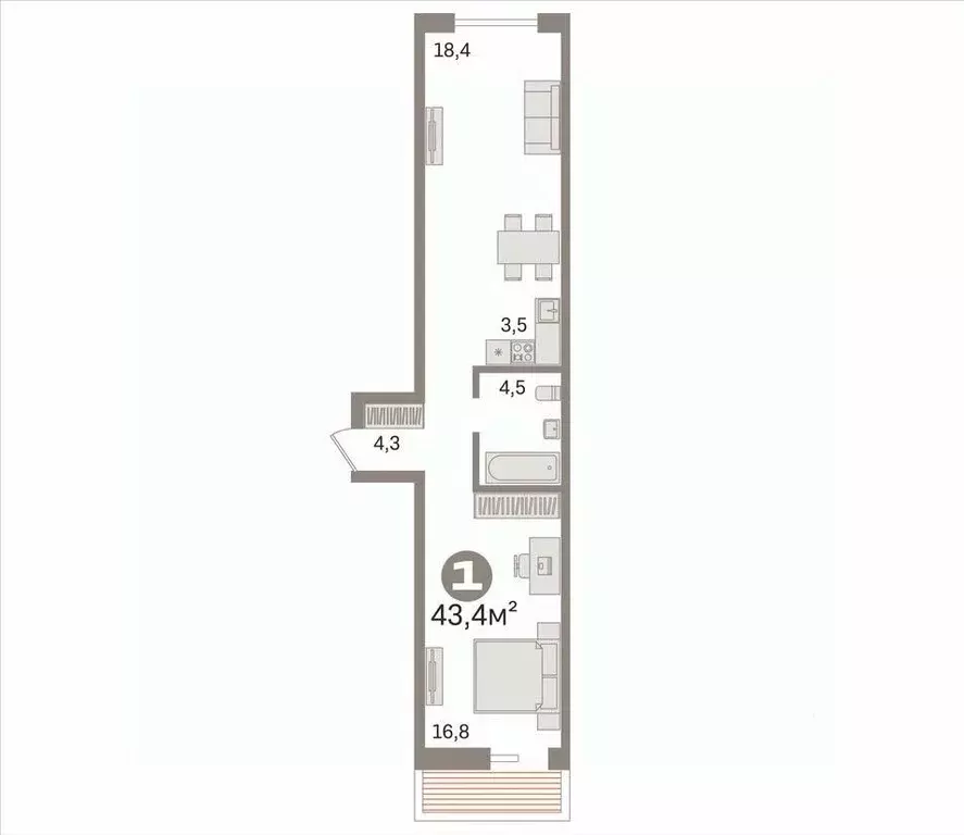 1-к кв. Новосибирская область, Новосибирск ул. Забалуева, 96 (47.5 м) - Фото 1