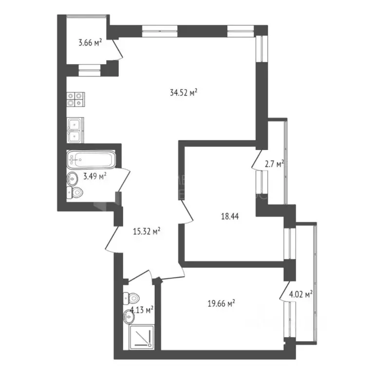 2-к кв. Тюменская область, Тюмень ул. Семакова, 5 (98.0 м) - Фото 1