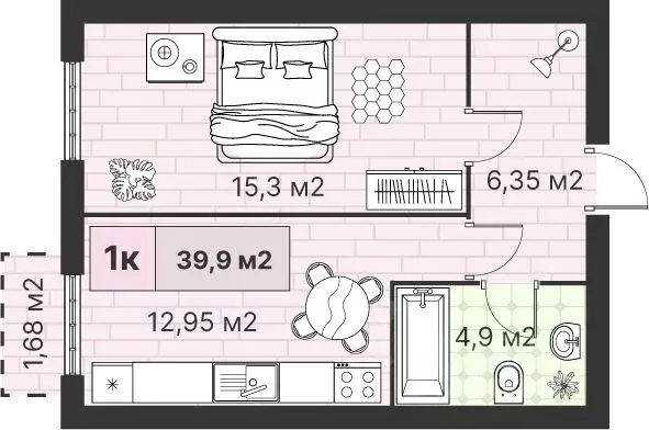 1-к кв. Калининградская область, Гурьевский муниципальный округ, пос. ... - Фото 0