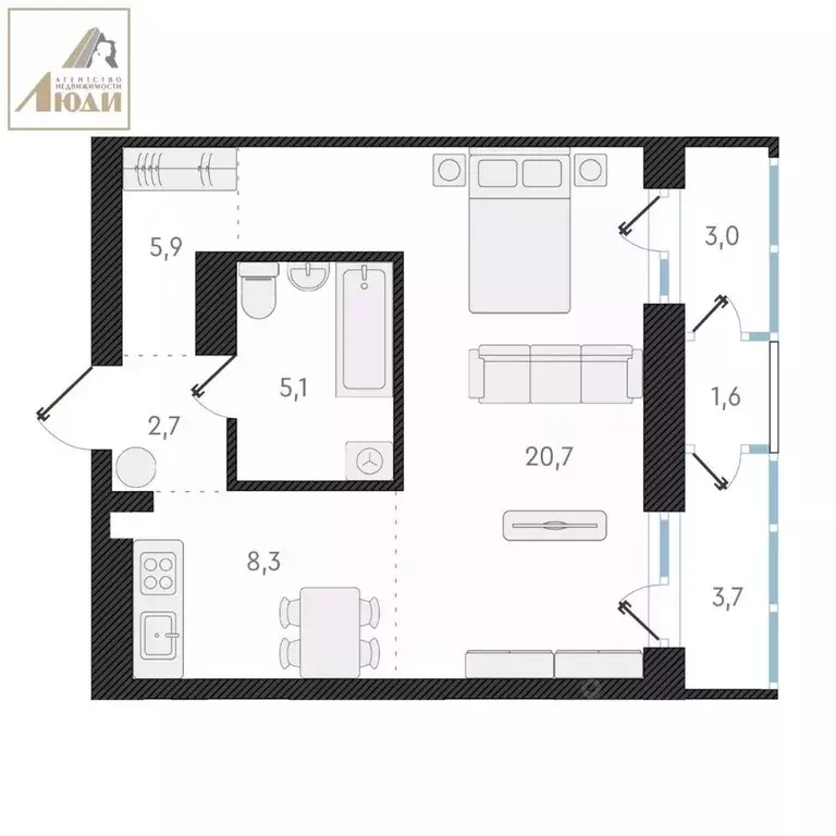 1-к кв. Новосибирская область, Новосибирск ул. Аэропорт, 49/2 (43.0 м) - Фото 2