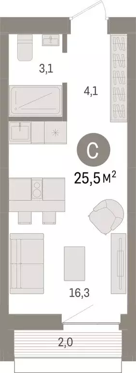 Квартира-студия: Тюмень, жилой комплекс Речной Порт (25.6 м) - Фото 1