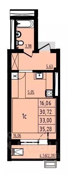 Студия Башкортостан, Уфа Затон-Восточный жилрайон, Новаленд мкр,  ... - Фото 1