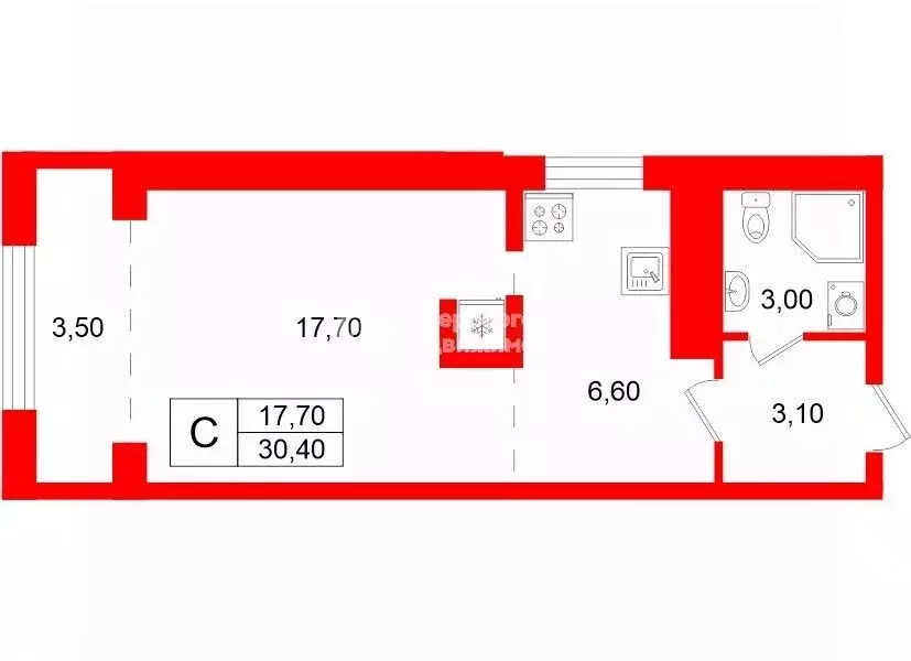 Студия Санкт-Петербург Пулковская ул., 6к2 (30.4 м) - Фото 2