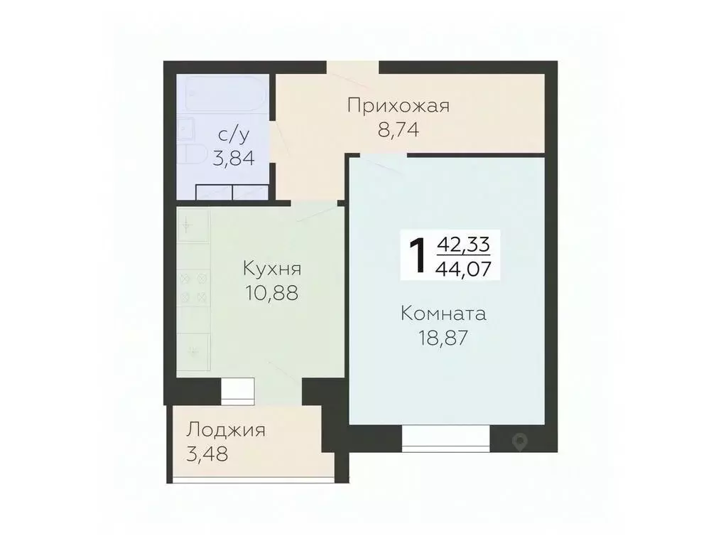 1-к кв. Орловская область, Орел ул. Панчука, 83Б (44.07 м) - Фото 0