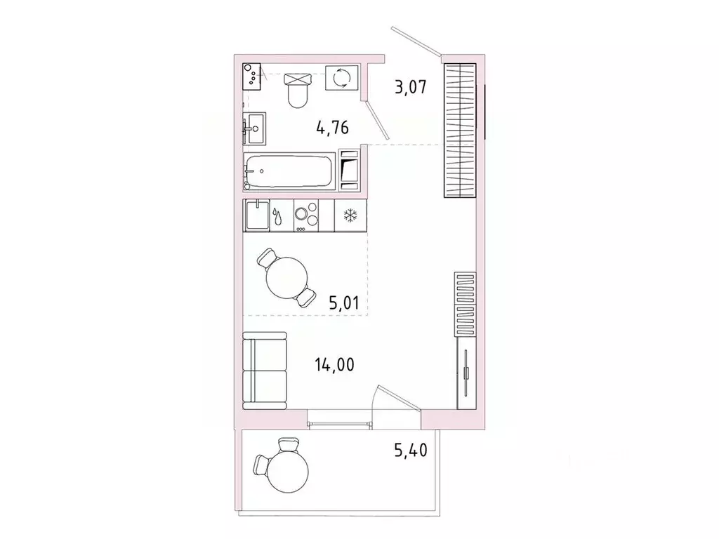 Студия Ленинградская область, Гатчина Въезд мкр,  (28.46 м) - Фото 1