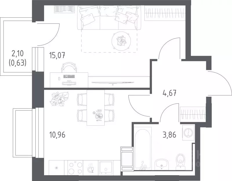 1-к кв. Московская область, Люберцы городской округ, Мирный пгт ... - Фото 1