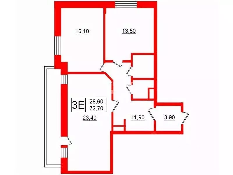 Квартира, 2 комнаты, 72.7 м - Фото 0