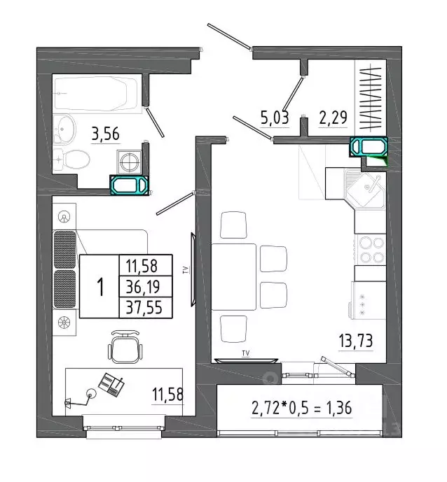 1-к кв. Воронежская область, Воронеж Нижняя ул., 32 (37.55 м) - Фото 1