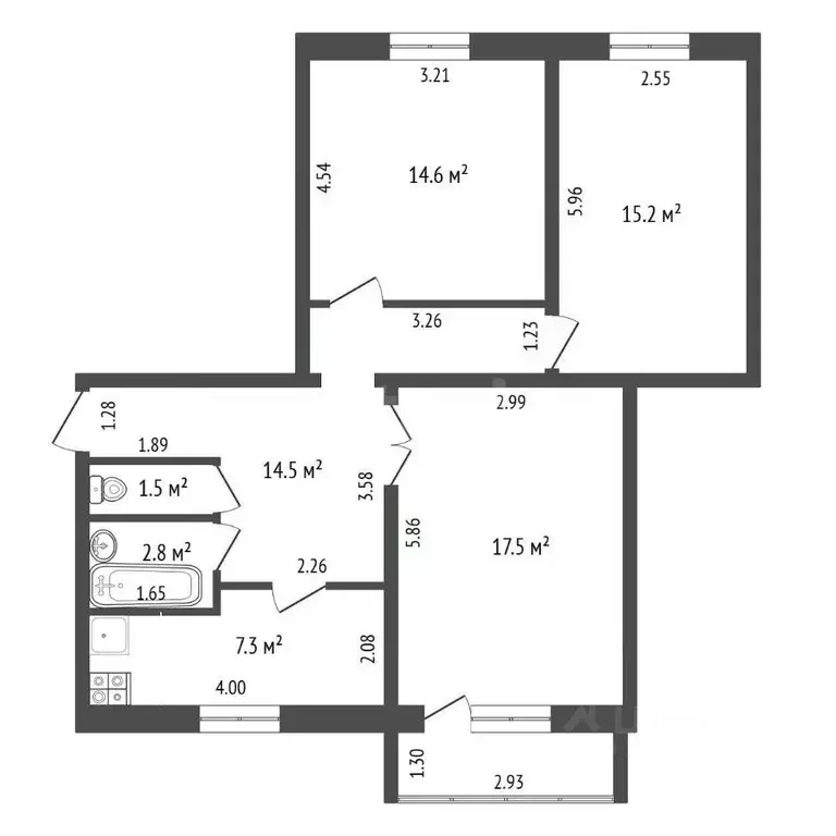3-к кв. Ханты-Мансийский АО, Нягань Строительная ул., 5 (73.4 м) - Фото 2