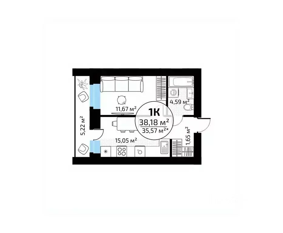 1-к кв. Самарская область, Самара пос. Мехзавод, 1-й кв-л, 50 (38.18 ... - Фото 1