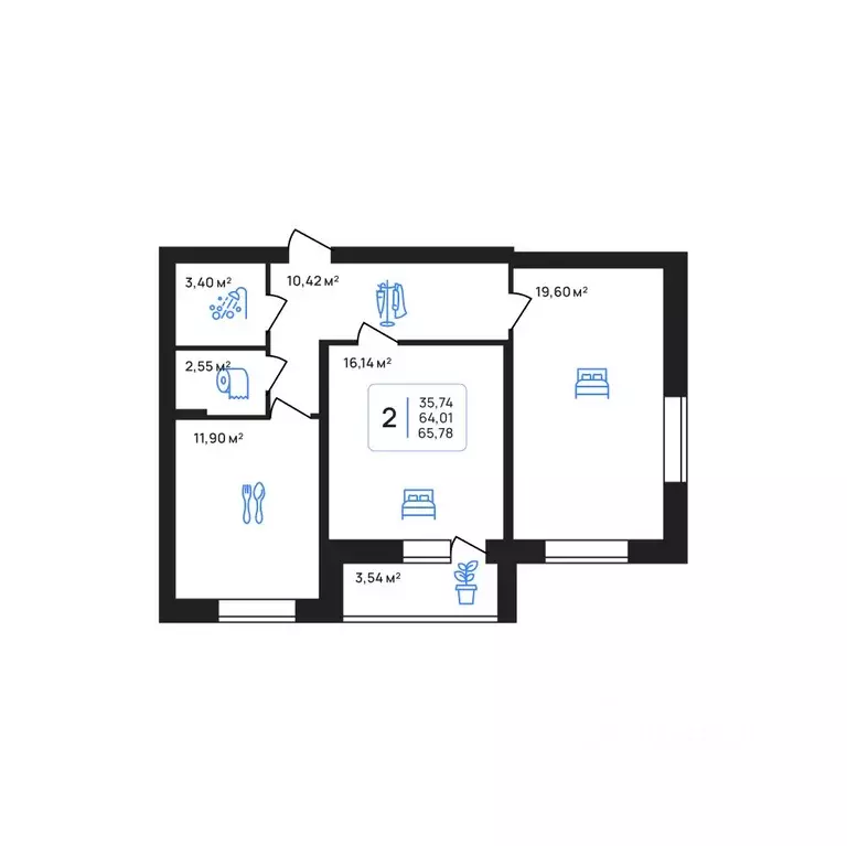 2-к кв. Липецкая область, Липецк Авторский жилрайон,  (65.78 м) - Фото 1