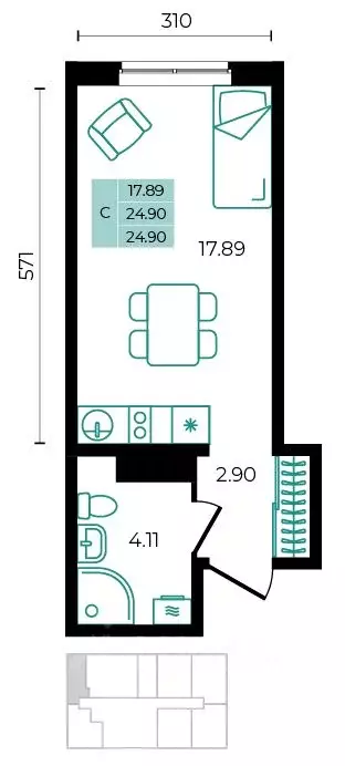 Студия Адыгея, Майкопский район, пос. Тульский ул. Заречная (24.9 м) - Фото 1