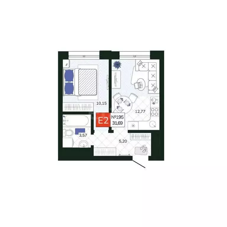 1-комнатная квартира: посёлок Молодёжный, улица Вадима Усова, 16 (31 ... - Фото 1