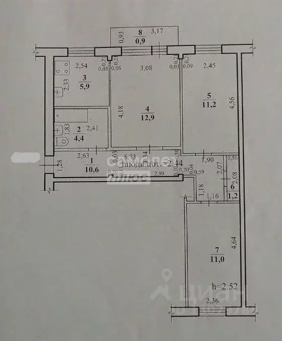 3-к кв. Забайкальский край, Чита ул. Гагарина, 4 (57.2 м) - Фото 1