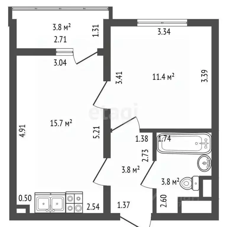1-к кв. Санкт-Петербург ул. Дыбенко, 7к2 (34.7 м) - Фото 2
