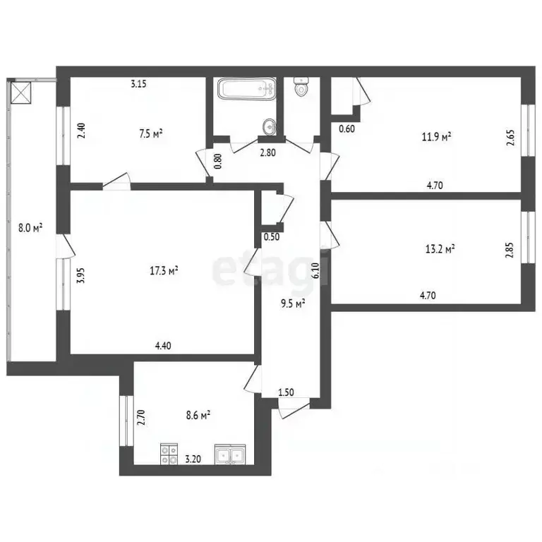 4-к кв. Нижегородская область, Выкса ул. Пушкина, 5 (76.8 м) - Фото 2
