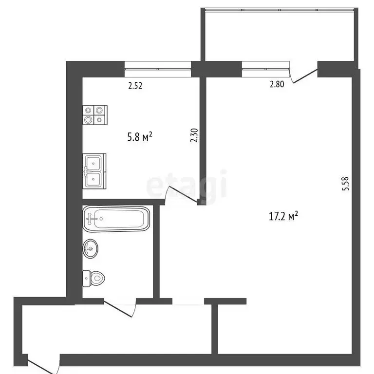 1-комнатная квартира: Челябинск, улица Бажова, 30 (30.7 м) - Фото 1