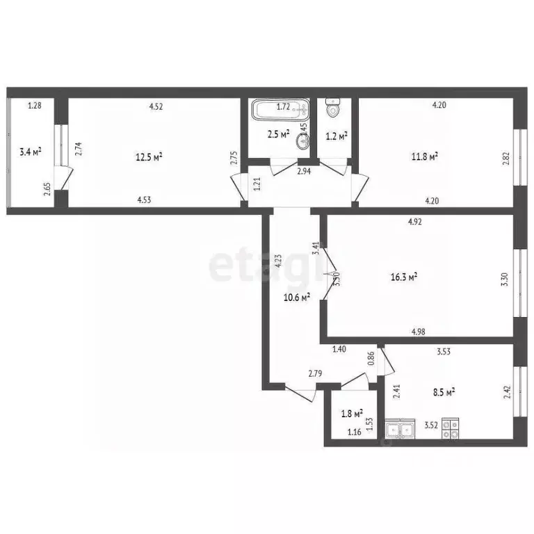 3-к кв. Башкортостан, Стерлитамак ул. Артема, 123 (65.2 м) - Фото 2