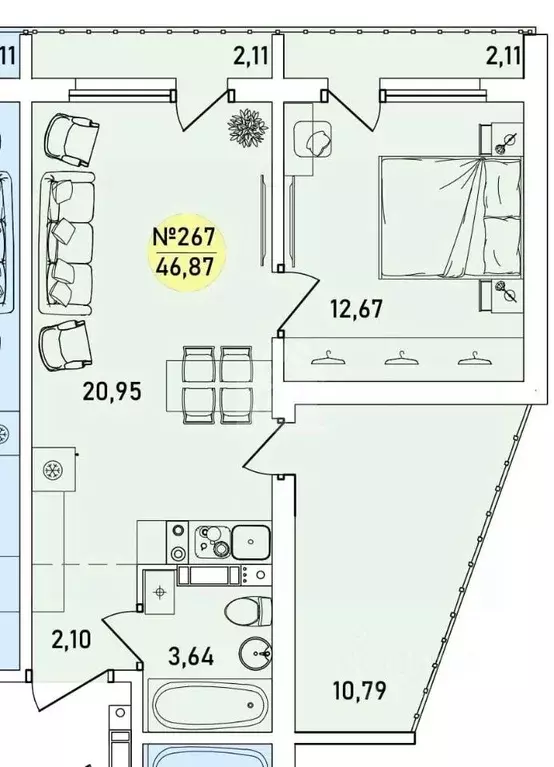 1-к кв. Ярославская область, Ярославль 2-й мкр,  (46.87 м) - Фото 1