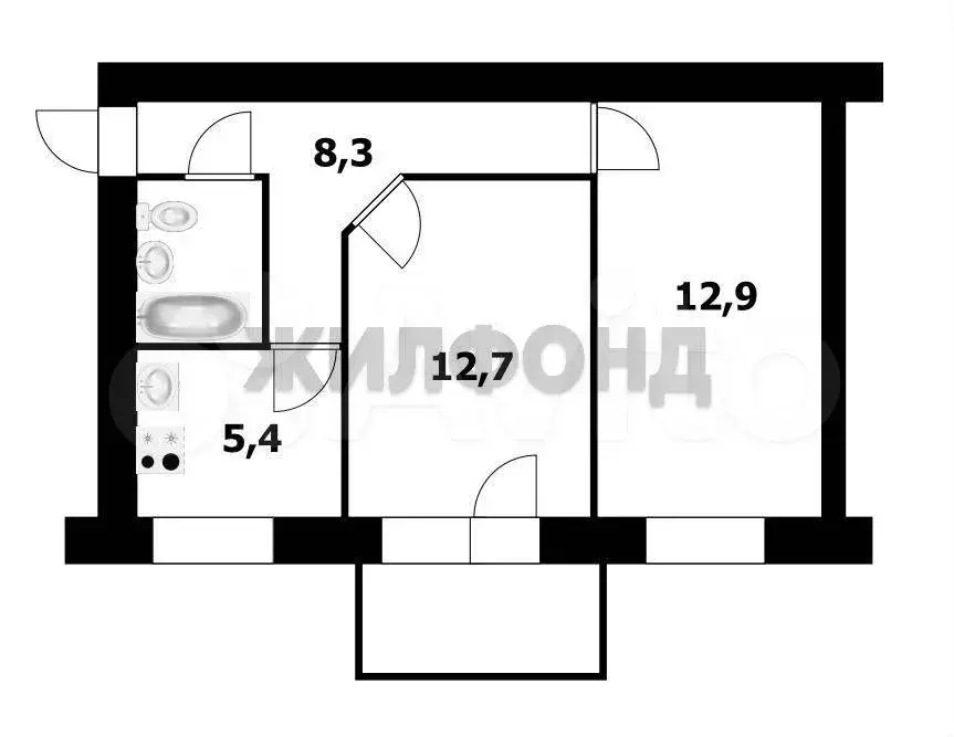 2-к. квартира, 43,7 м, 4/5 эт. - Фото 0