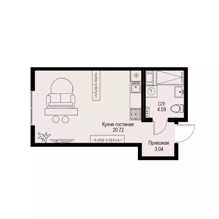 Студия Санкт-Петербург ул. Профессора Попова, 38 (28.35 м) - Фото 0