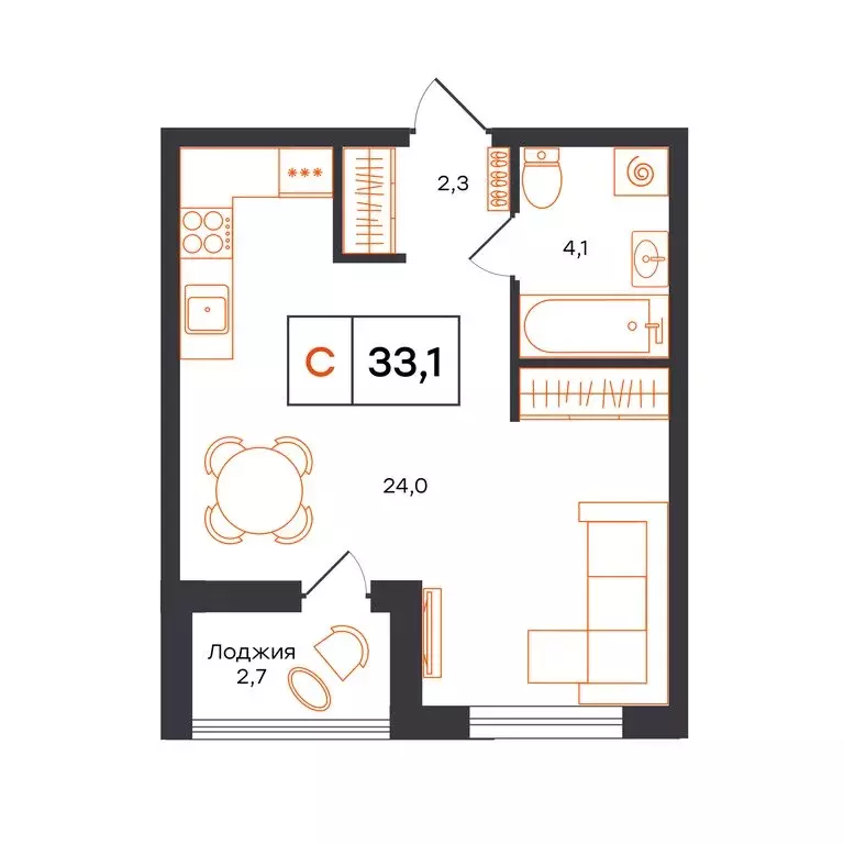 Квартира-студия: Тюмень, микрорайон ДОК (33.1 м) - Фото 0