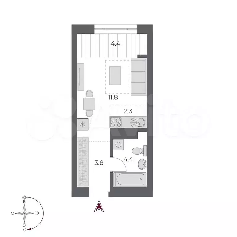 Квартира-студия, 24,5 м, 21/24 эт. - Фото 1