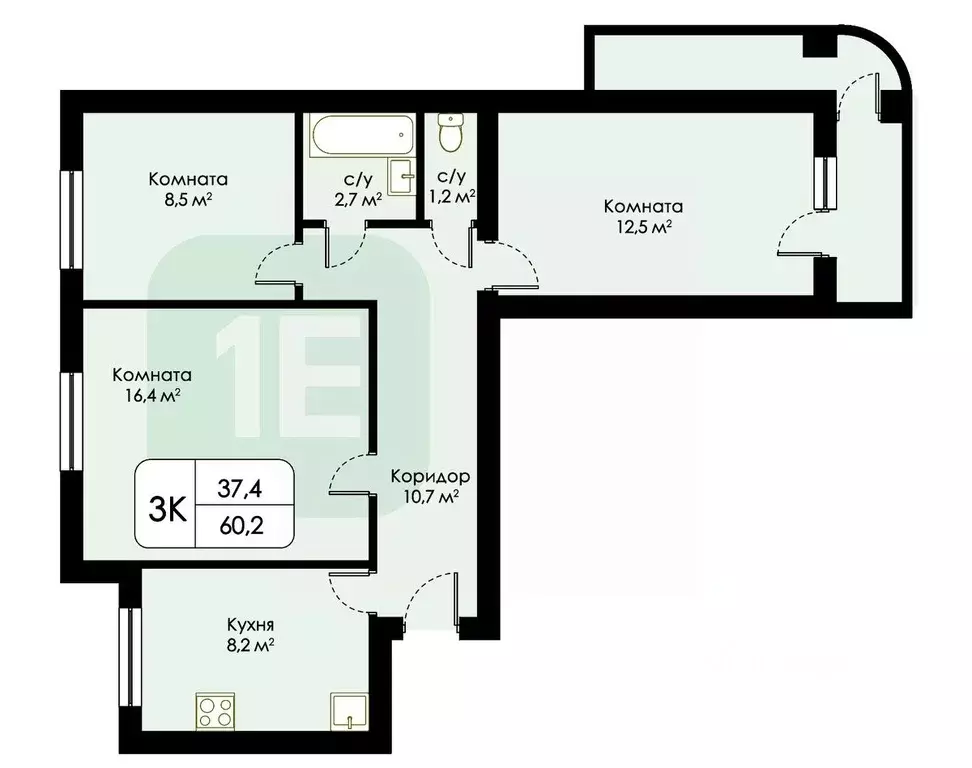 3-к кв. Новосибирская область, Новосибирск ул. Филатова, 14 (60.2 м) - Фото 1