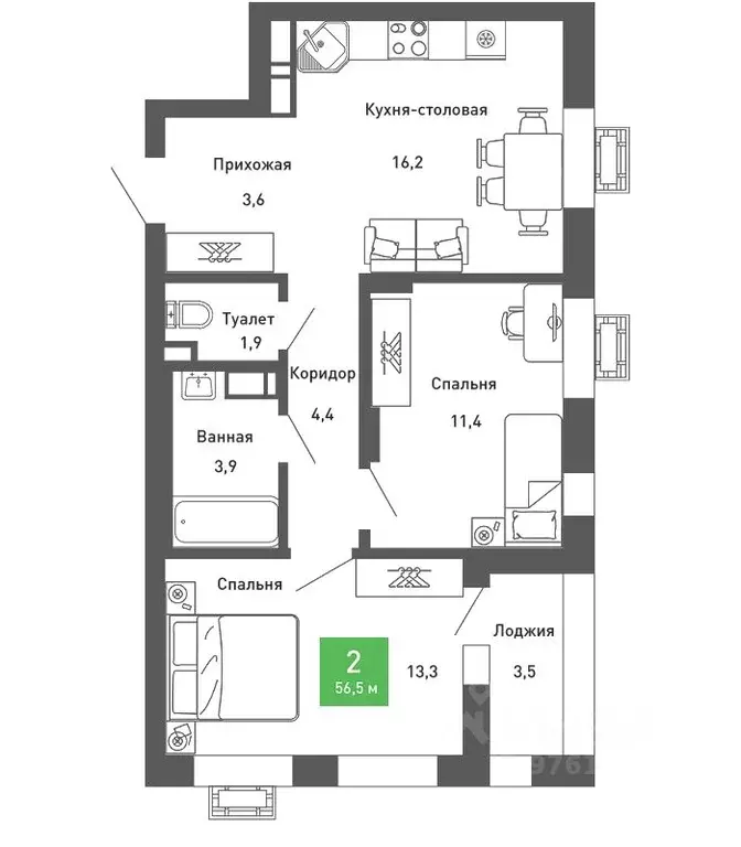 2-к кв. Воронежская область, Воронеж Ключи мкр, Ключи-клаб жилой ... - Фото 0