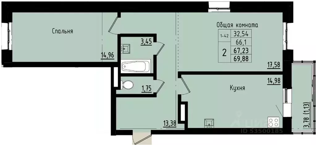 2-к кв. Саха (Якутия), Покровск ул. Орджоникидзе, 68 (67.23 м) - Фото 1