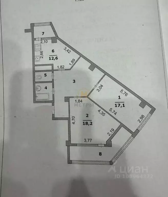 2-к кв. Белгородская область, Белгород ул. Костюкова, 11В (85.4 м) - Фото 2
