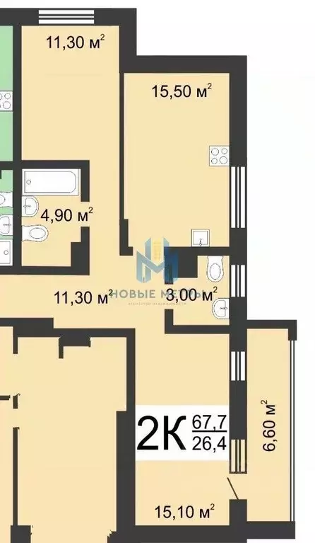 2-к кв. Нижегородская область, Нижний Новгород ул. Цветочная, 12к1 ... - Фото 1