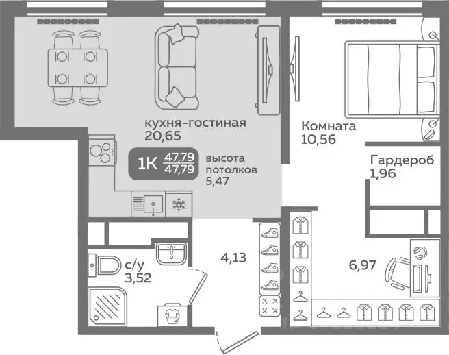 1-к кв. Тюменская область, Тюмень ул. Заполярная, 9/2 (47.79 м) - Фото 0