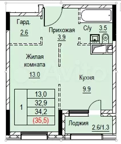 1-к. квартира, 35,5 м, 16/22 эт. - Фото 0