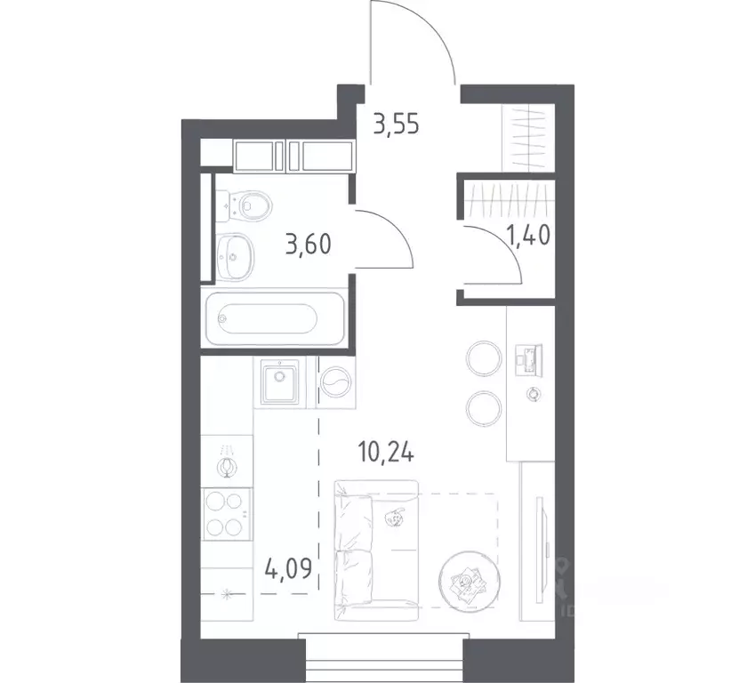 Студия Москва д. Столбово, Эко Бунино жилой комплекс (22.88 м) - Фото 1