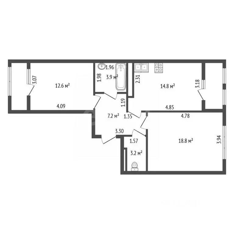 2-к кв. Санкт-Петербург Планерная ул., 97к2 (60.0 м) - Фото 2