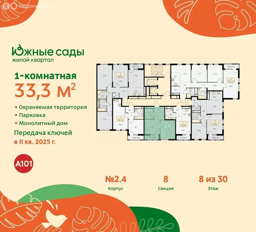 1-комнатная квартира: Москва, жилой комплекс Южные Сады (33.3 м) - Фото 1