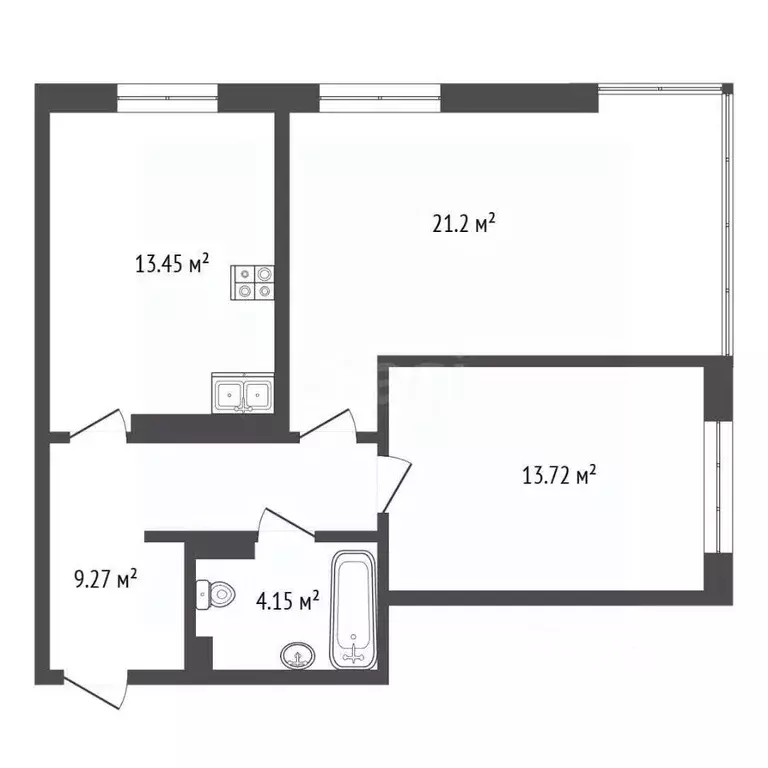 2-к кв. Тюменская область, Тюмень ул. Николая Ростовцева, 24к1 (56.03 ... - Фото 2