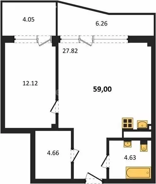Квартира-студия: Севастополь, улица Лётчиков, 10 (59 м) - Фото 1