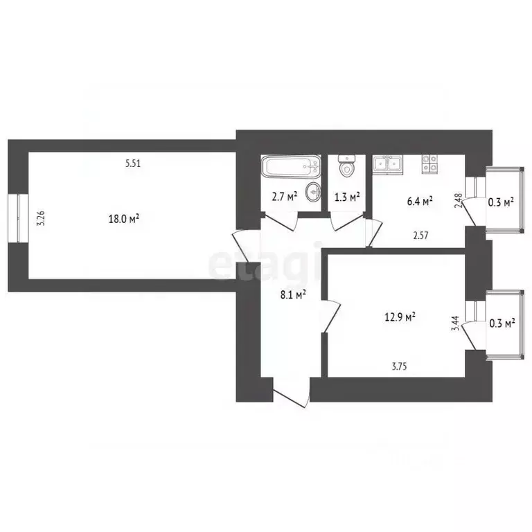 2-к кв. Севастополь ул. Курчатова, 20 (50.4 м) - Фото 2