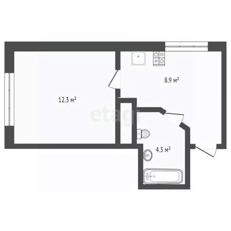 Студия Тюменская область, Тюмень ул. Тальниковая, 3 (25.4 м) - Фото 1