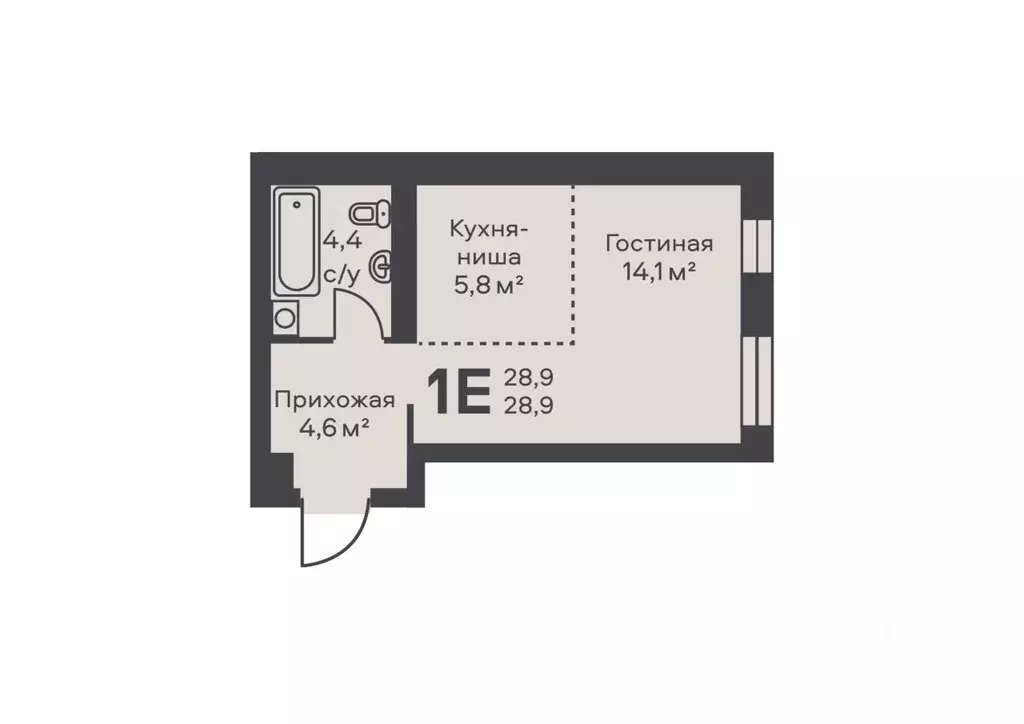 Студия Пермский край, Пермь ул. Подводников (28.9 м) - Фото 1