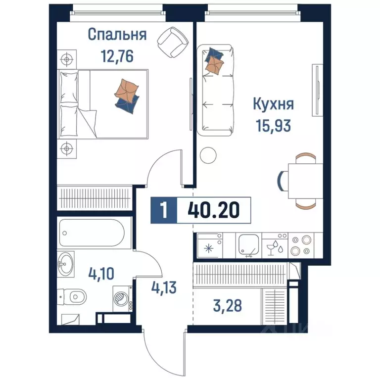 1-к кв. Ленинградская область, Мурино Всеволожский район,  (40.2 м) - Фото 0