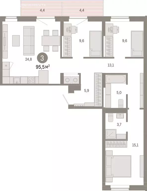 3-комнатная квартира: Омск, Кировский округ (95.53 м) - Фото 1