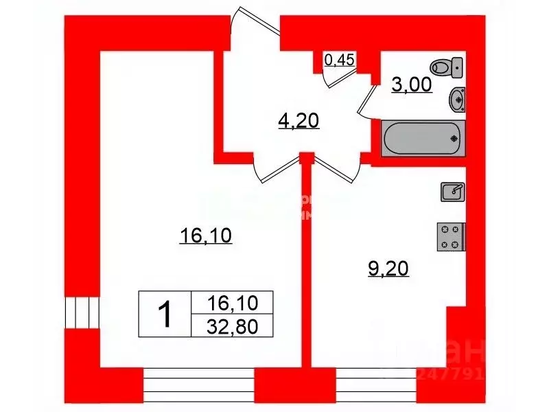 1-к кв. Санкт-Петербург Будапештская ул., 23К2 (32.5 м) - Фото 1