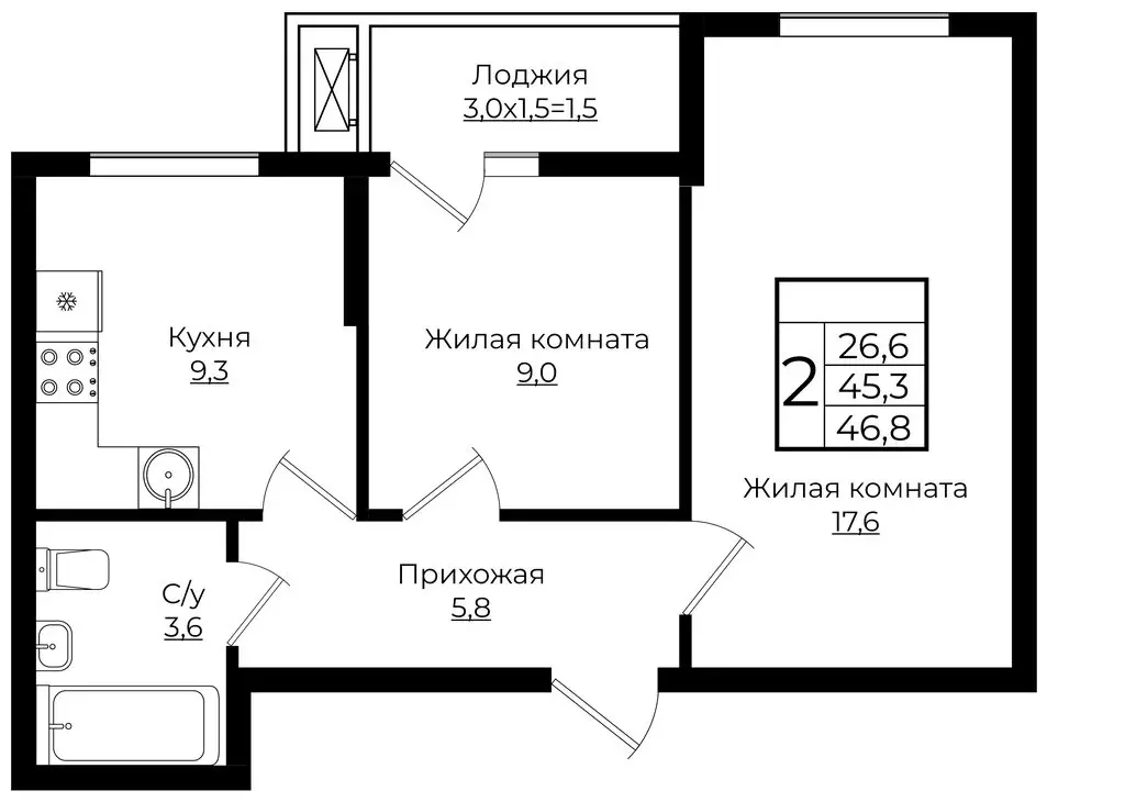 2-комнатная квартира: Краснодар, жилой комплекс Европа-Сити, жилой ... - Фото 0