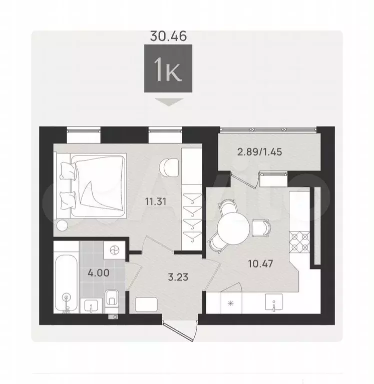 1-к. квартира, 30,5 м, 7/9 эт. - Фото 1