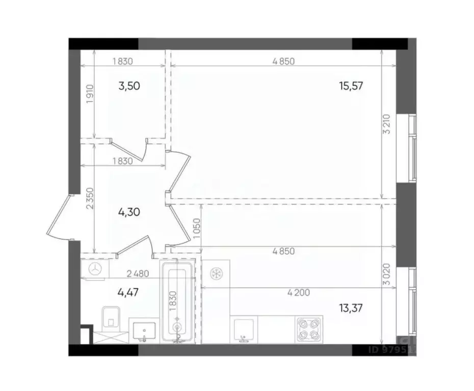 1-к кв. Татарстан, Казань Вознесенский Квартал жилой комплекс (41.21 ... - Фото 2