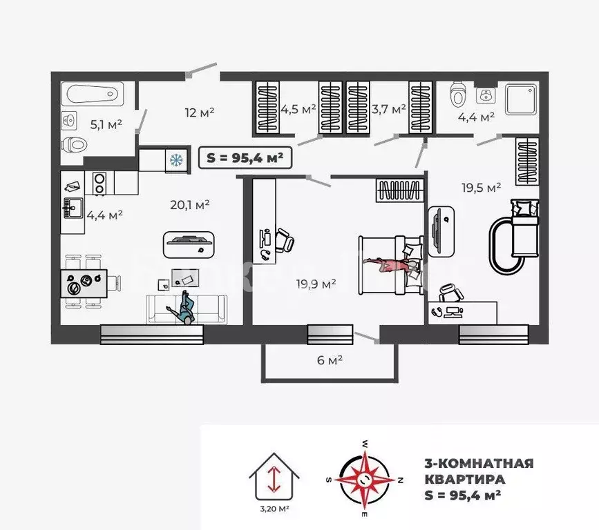 3-к кв. Хакасия, Абакан ул. Авиаторов, 1В/2 (94.1 м) - Фото 1