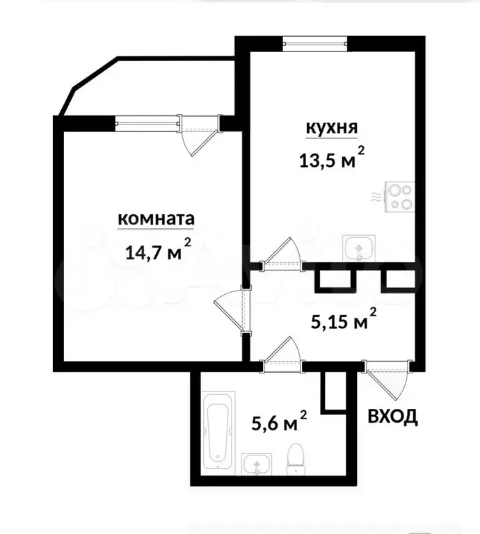 1-к. квартира, 39,3 м, 11/26 эт. - Фото 0